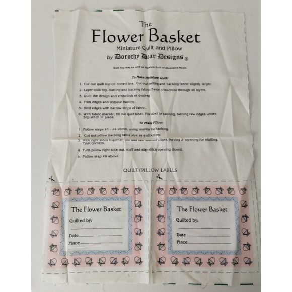 Dorothy Dear Mini Cheater Quilt and Pillows - Flower Basket 1996 - Picture 1 of 8